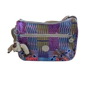 New Kipling Sally Whimsical Patchwork Crossbody Shoulder Bag w/ DEREK Key Chain